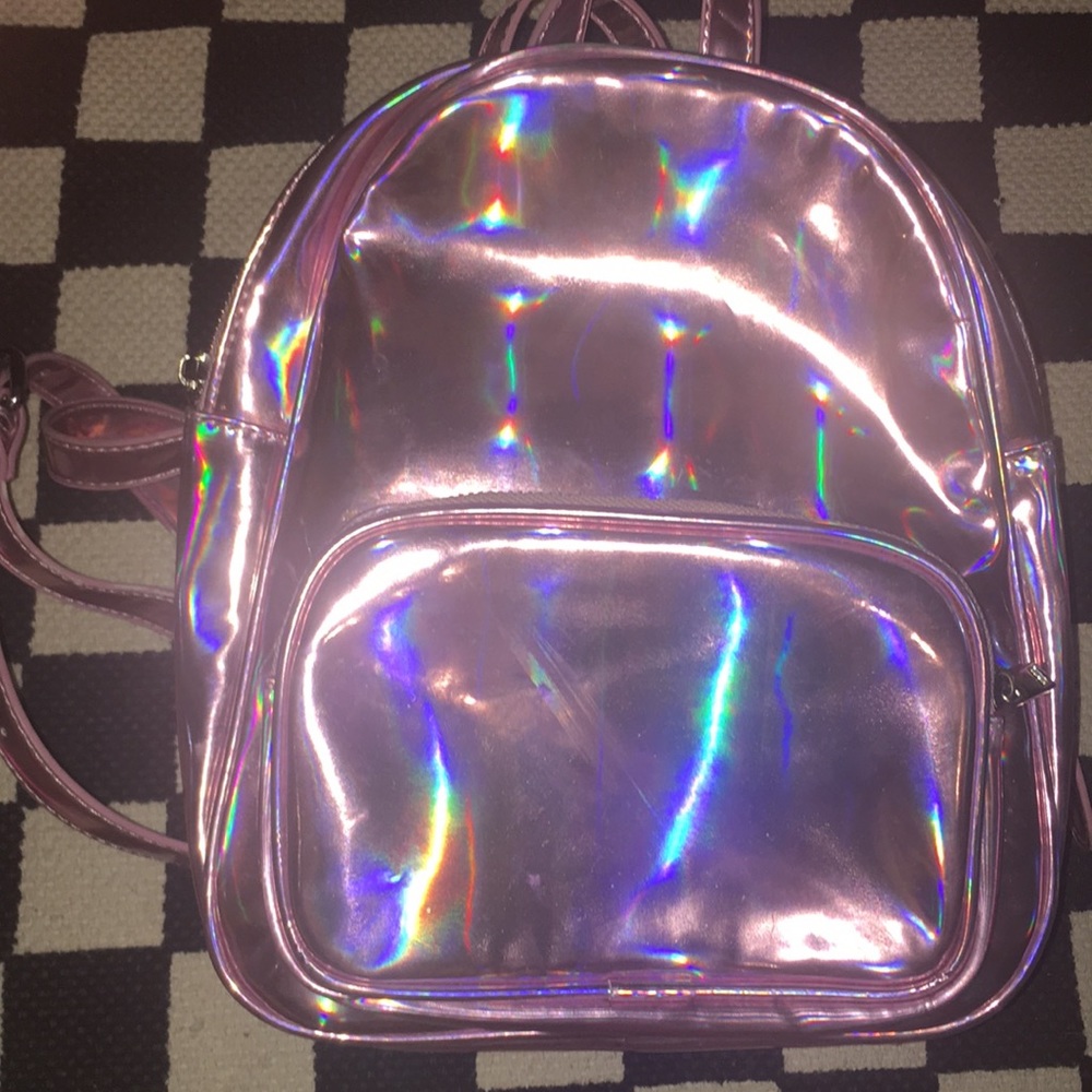 Pink holographic mini backpack
